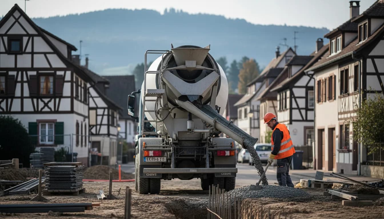 Camion toupie livrant du béton prêt à l'emploi à Strasbourg