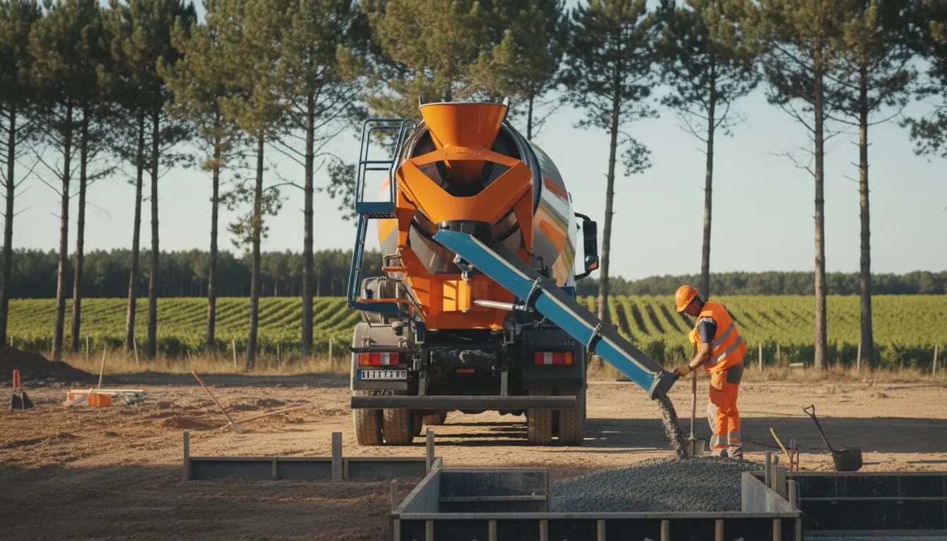 Camion toupie livrant du béton prêt à l'emploi à Bordeaux