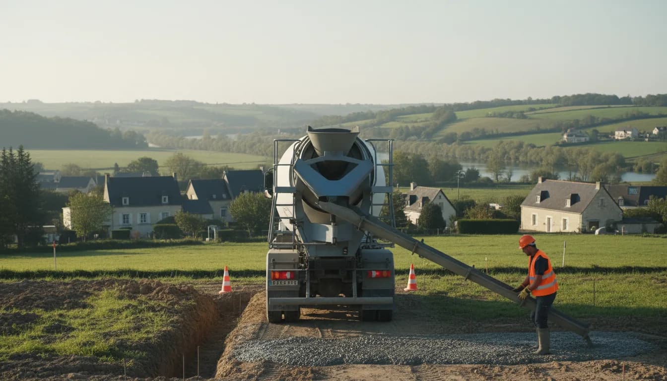 Camion toupie livrant du béton prêt à l'emploi à Nantes