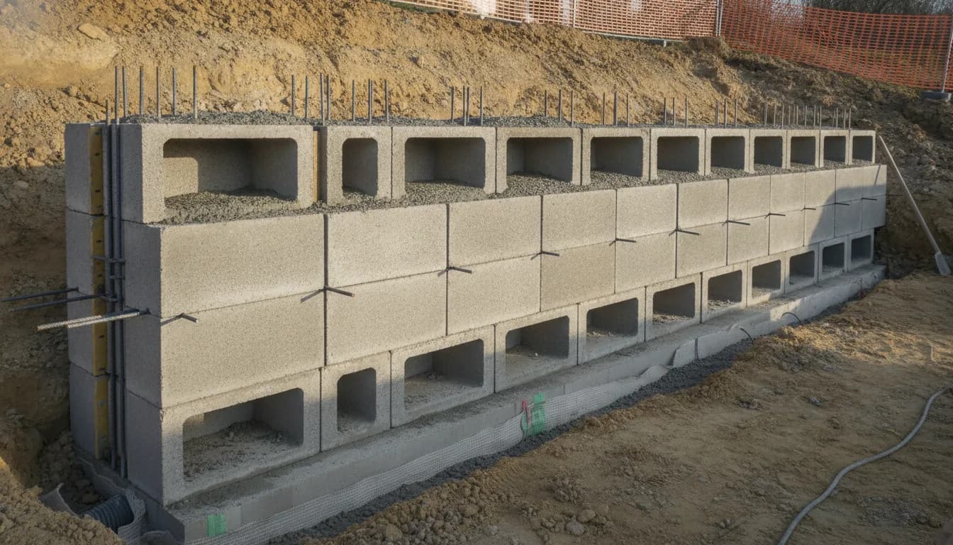 Mur de soutènement en béton : blocs à bancher ou banché, prix, ferraillage, drainage