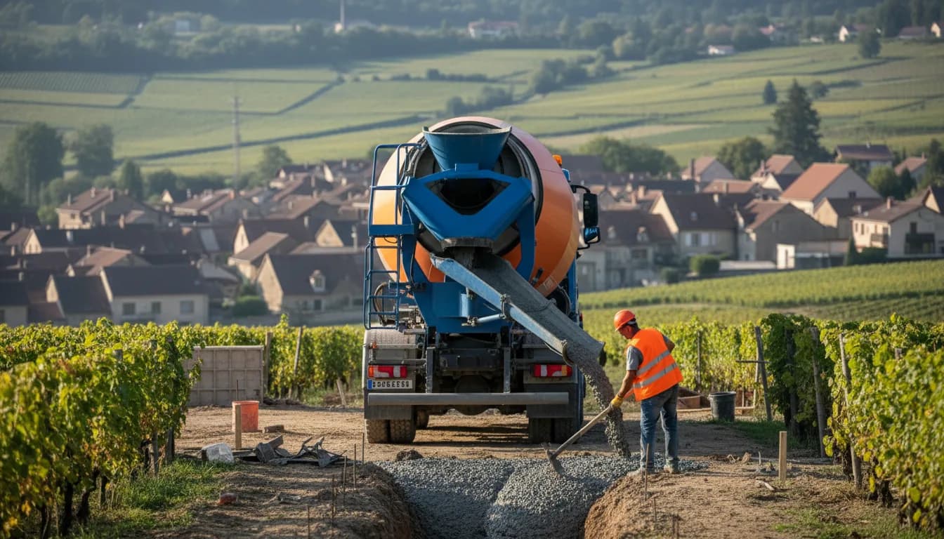 Camion toupie livrant du béton prêt à l'emploi à Dijon