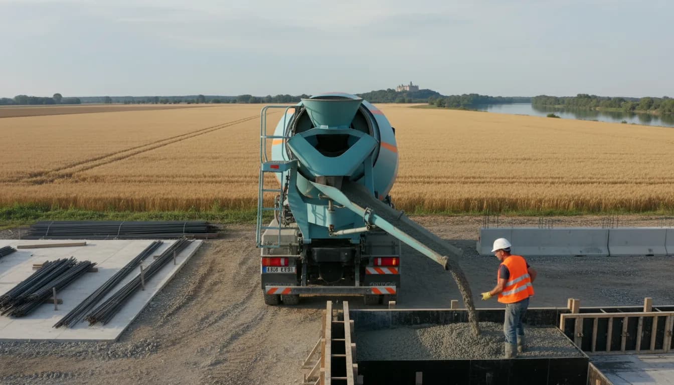Camion toupie livrant du béton prêt à l'emploi à Orléans