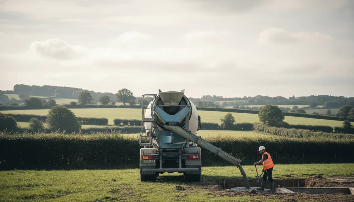 Camion toupie livrant du béton prêt à l'emploi à Caen